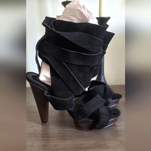 STEVEN Steve Madden "Desyre" Black Suede Platform Wrap Sandal